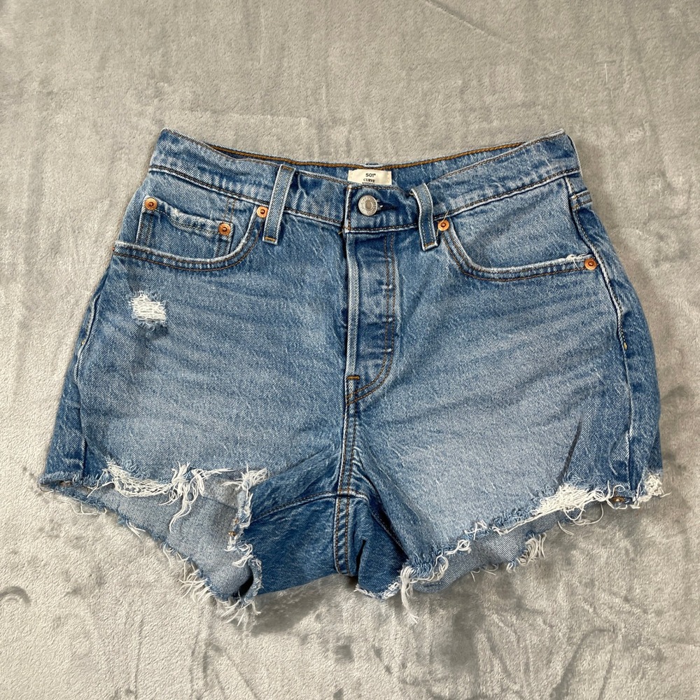 Levis 501 Curve Shorts Size 29 Medium Wash Distressed Denim Cutoffs High Rise